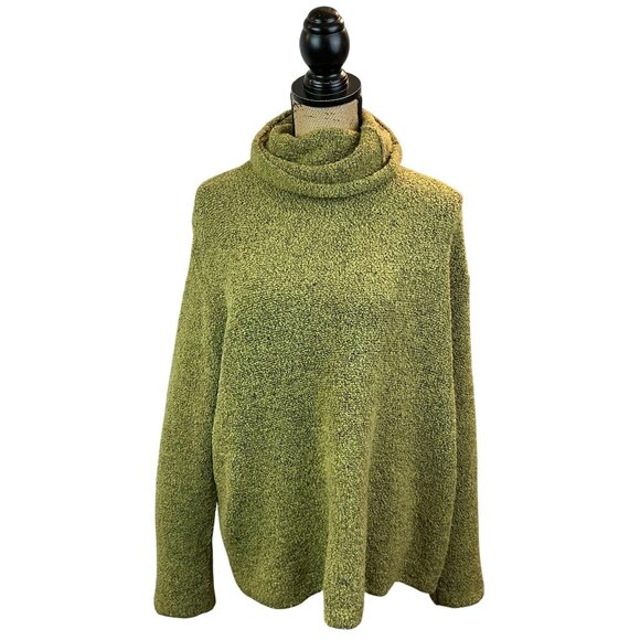 Eileen Fisher Olive Green Textured Knit Cowl Neck Sweater Womens Large Italian Y - Picture 2 of 10